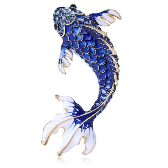 Anthropologie Jewelry - Blue Fish Gold Luck Brooch